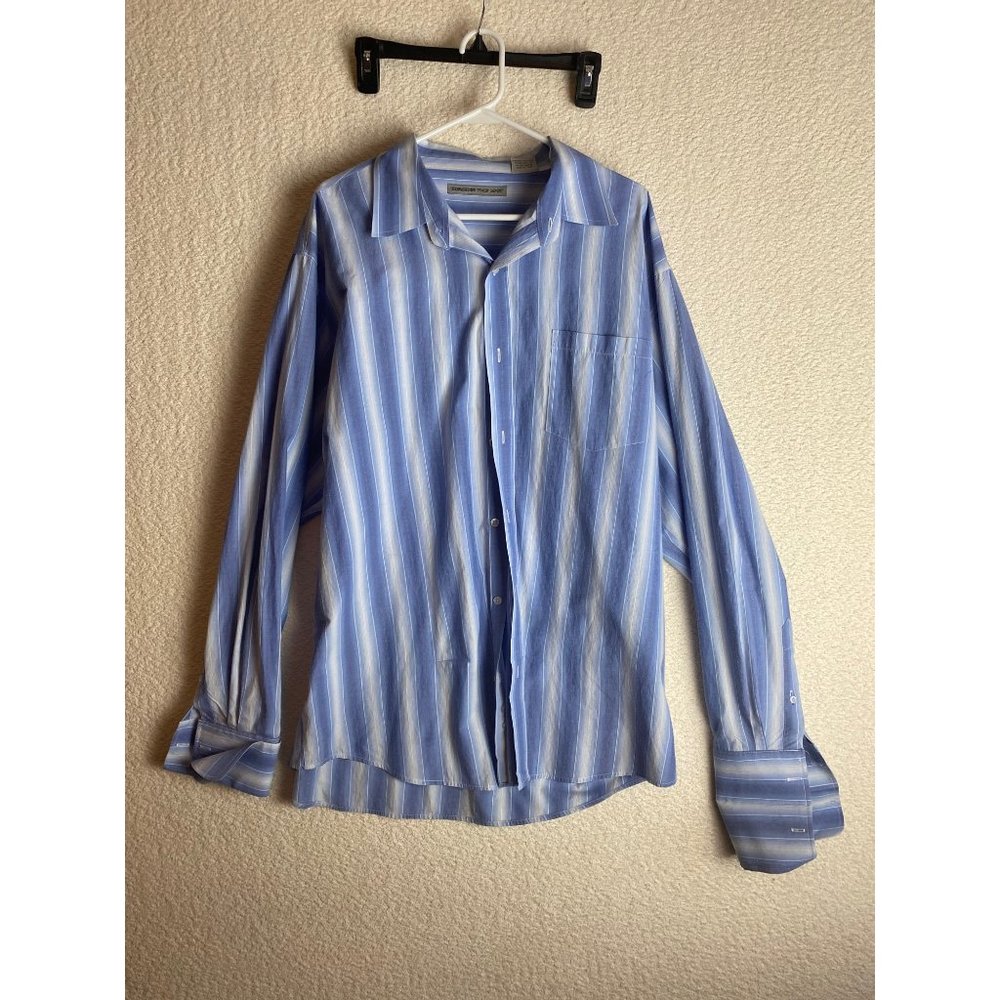 Beyond the Limit Dress Shirt Blue White Long Sleeve Striped Size 3XL